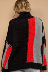 POL Turtleneck Color Block Fringe Detail Sweater OutfitFlow